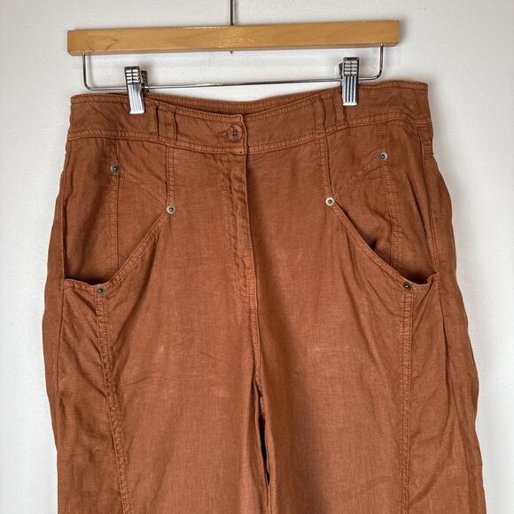 WRAP London Women's Rust Orange 100% Linen Wide Leg Cropped Pants Lagenlook Sz 8 - Picture 2 of 10